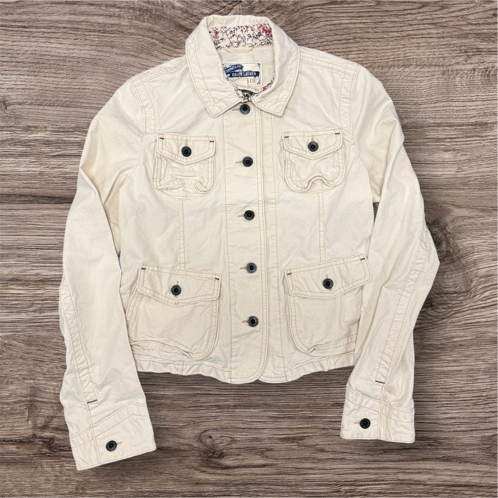 Polo Jeans Co Ralph Lauren Medium Cream Cotton Utility Field Jacket Floral